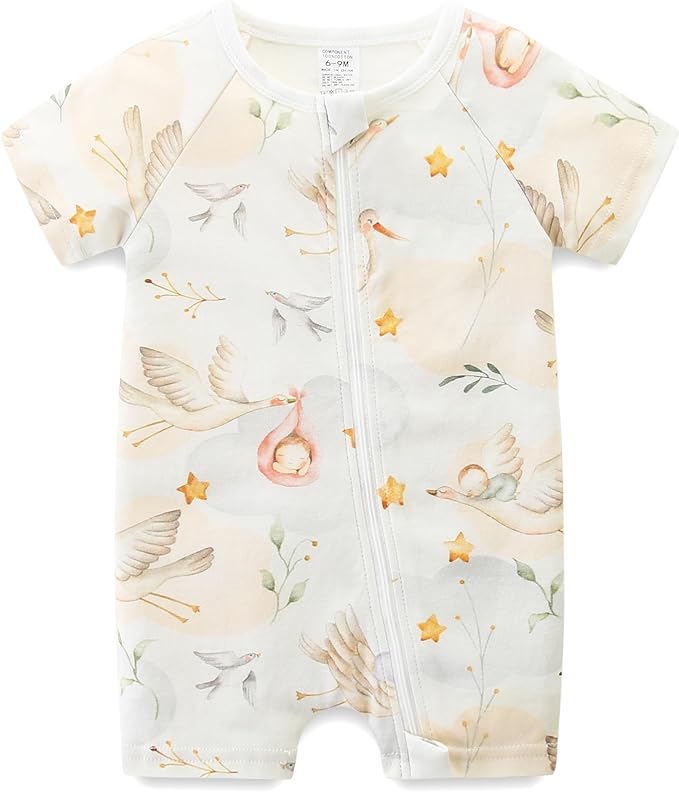 Baby Boy Girl Romper Short Sleeve 100% Cotton Bodysuit Outfits 2 Way Zipper Jumpsuit