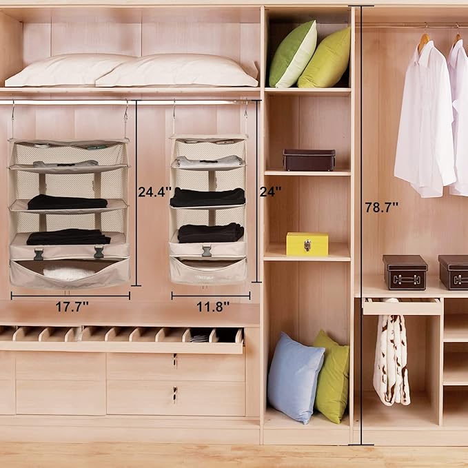 TABITORA Portable Hanging Travel Shelves Bag Packing Cube Organizer Suitcase Storage Large Capacity