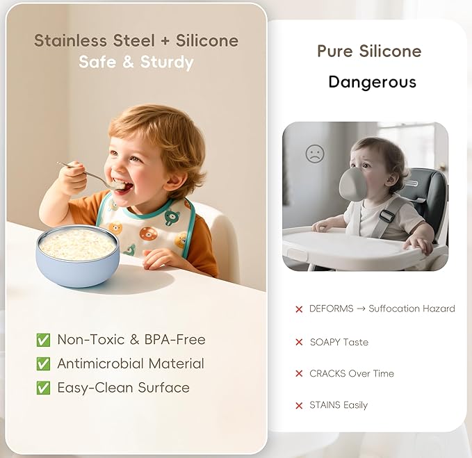 Bella's Friends Stainless Steel Baby Bowls with Silicone Sleeve 3 Pack, 4.3" for Toddlers Kids Feeding, Non-Slip, Non-Toxic, Mess-Free, Dishwasher Safe, Fit High Chair Size
