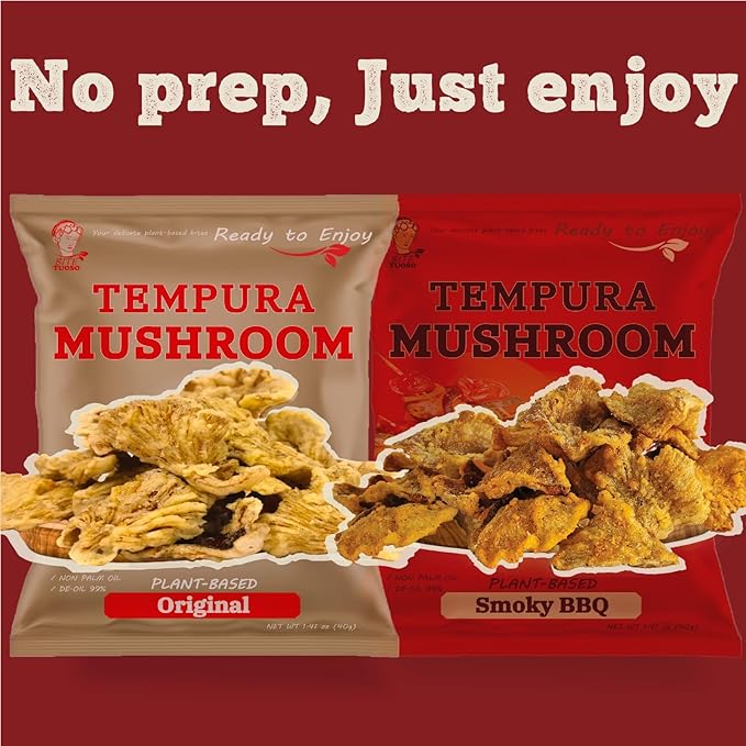 BITETUOSO Tempura Oyster Mushroom Chips Duo Pack – BBQ & Original Flavors – 1.41 oz Bags (Pack of 6) – Crunchy Vegan Snack, Plant-Based, Dairy-Free, On-the-Go Savory Gourmet Chips
