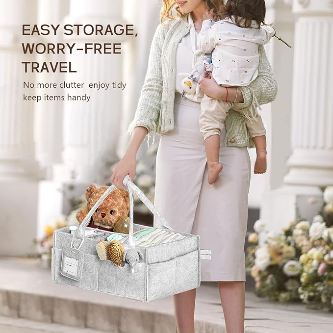 GEMII Diaper Caddy Organizer - Large Baby Caddy Organizer with Handle for Newborn Essentials Boy or Girl (Gray, Large)