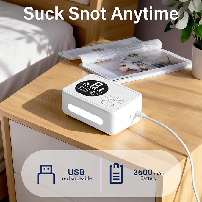 Nasal Aspirator for Baby, Nose Sucker with 9 Suction Levels, Electric Snot Sucker, 3 Levels Night Light & Nursery Rhyme Soothing Function, Food-Grade Silicone Tips