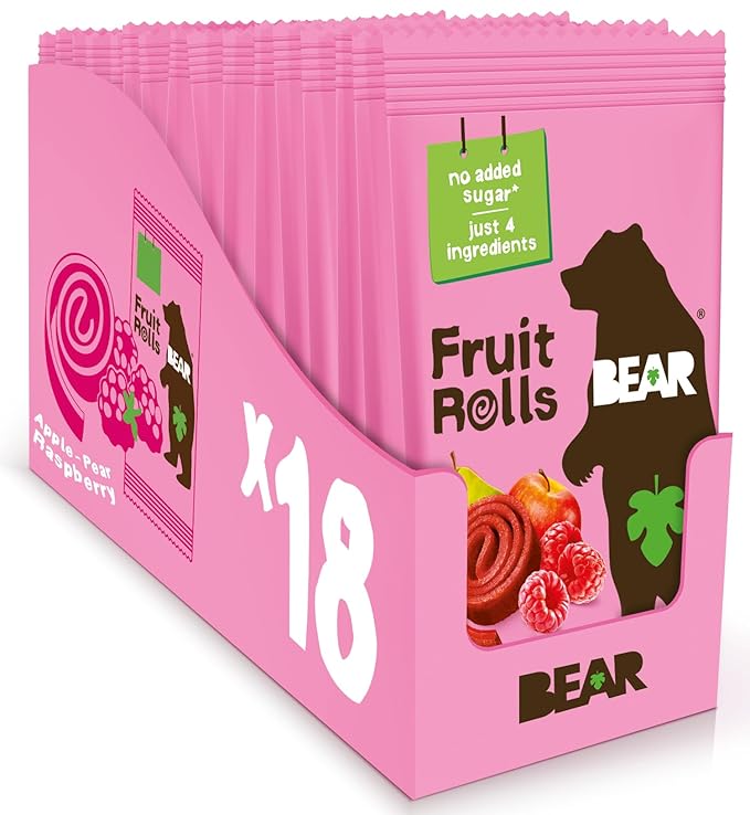 BEAR Real Fruit Snack Rolls - Gluten Free, Vegan, and Non-GMO - Raspberry – Healthy School And Lunch Snacks For Kids And Adults, 0.7 Ounce (Pack of 18)