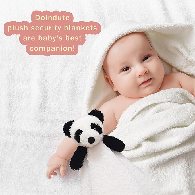 Baby White Panda Soft Stuffed Animal Security Blanket, Plush Panda Character Lovey Blanket, Baby Shower/Nursery Gift, Newborn Infant Toddler Snuggle Blankie for Boys Girls, 14 Inches
