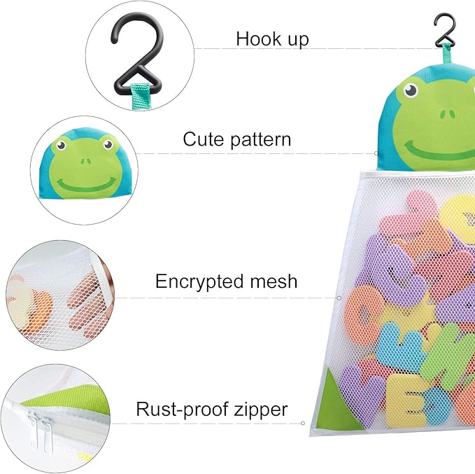 Bath Toys Organizer + 36 Soft Foam ABC 123 Letters & Numbers Bathroom Alphabet Baby Toys for Early Learning Foam Letters and Quick Dry Storage Net Bag