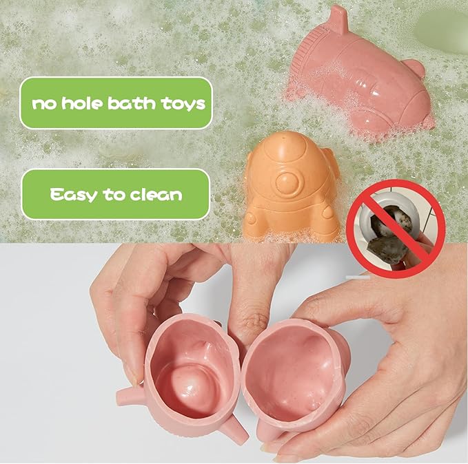 Mold-Free & No Holes Bath Toys 9 Pack | Safe Astronaut & Rocket Ship Toys for Babies 6-12M & Toddlers 1-3Y | Bathtub Pool Float Toys for Boys Girls