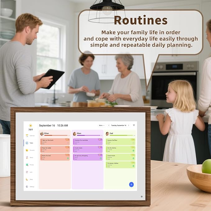 10.1 Inch Digital Calendar Chore Chart with Touchscreen - Full HD Interactive Display, Wall & Desk Mountable Family Planner, To-Do List & Meal Planner, Digital Picture Frame for Sharing Photos via App