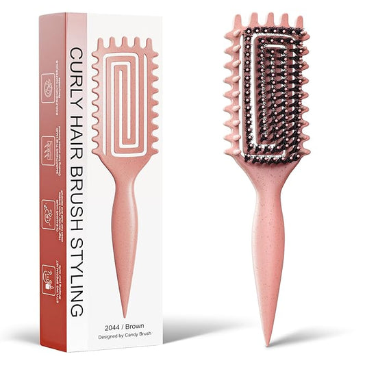 Curly Hair Brush, Curl Defining Brush with Soft Boar Bristles Detangling Tangled Glides, Wide-Teeth Design Effortlessly Shaping & Defining Curls, Curling Definer for Wet & Dry Hair (Beige)