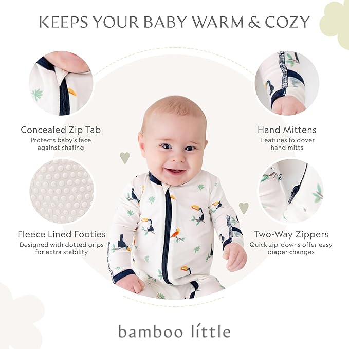 Bamboo Little Soft Baby Footie Pajamas, Baby Clothes, Newborn Sleepers, 95% Viscose and 5% Spandex, 0-24 Months
