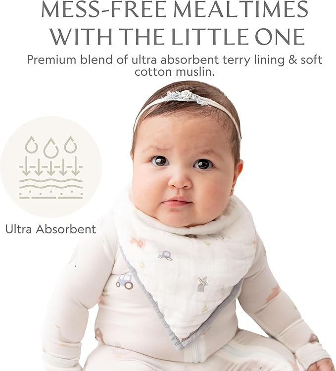 Bamboo Little Baby Bibs (Pack of 2) - Bibs with Adjustable Snaps- Absorbent Terry Backing