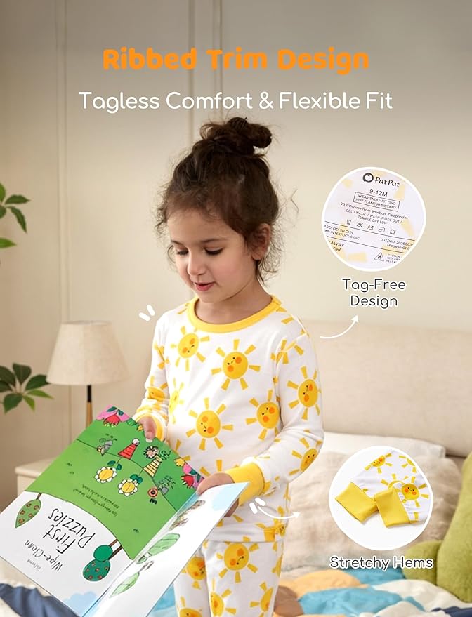 PATPAT Bamboo Viscose Pajama Sets for Toddler Boys & Girls Baby Kids, Ultra-soft Snug fit Pjs Sleepers for Birthday Holiday