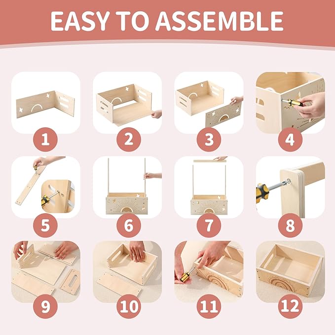 Wooden Baby Shower Crate Closet Set with 10 Hangers, Baby Clothing Rack,Shower Party Basket with Handle and Swing, Large Capacity Baby Storage Crate, Newborn Baby Gifts Basket for New Parent ( 2 PCS)