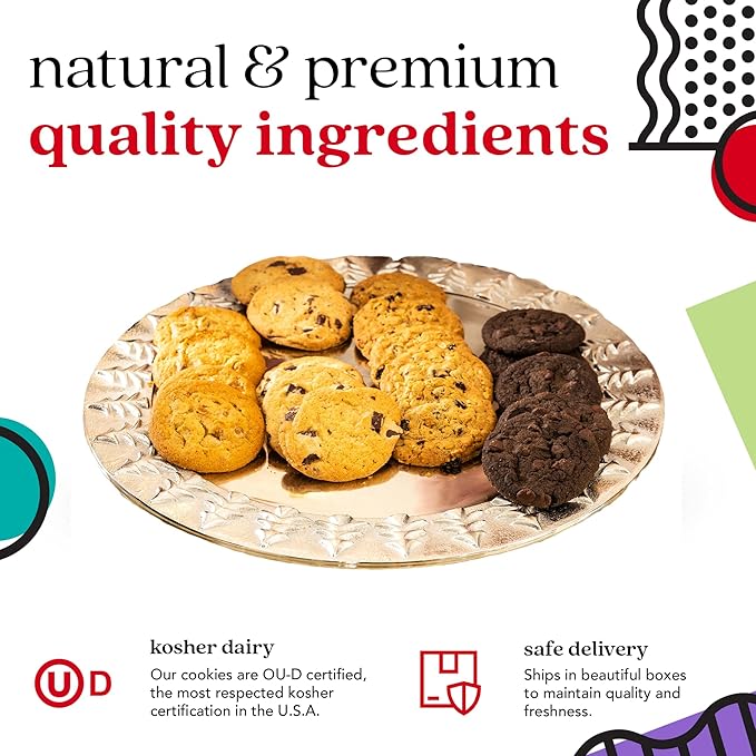 David’s Cookies Happy Birthday Assorted Cookies Gift Tin – 8 Fresh Baked Gourmet Cookies in Chocolate Chunk, Peanut Butter Chip, Double Chocolate Chunk & Oatmeal Raisin – Dessert Gift for Birthdays