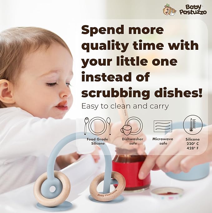 Set of Silicone Feeding Set 6 in 1 and Educational Montessori Toys, for Baby and Infant Toddlers (Dusty Blue)