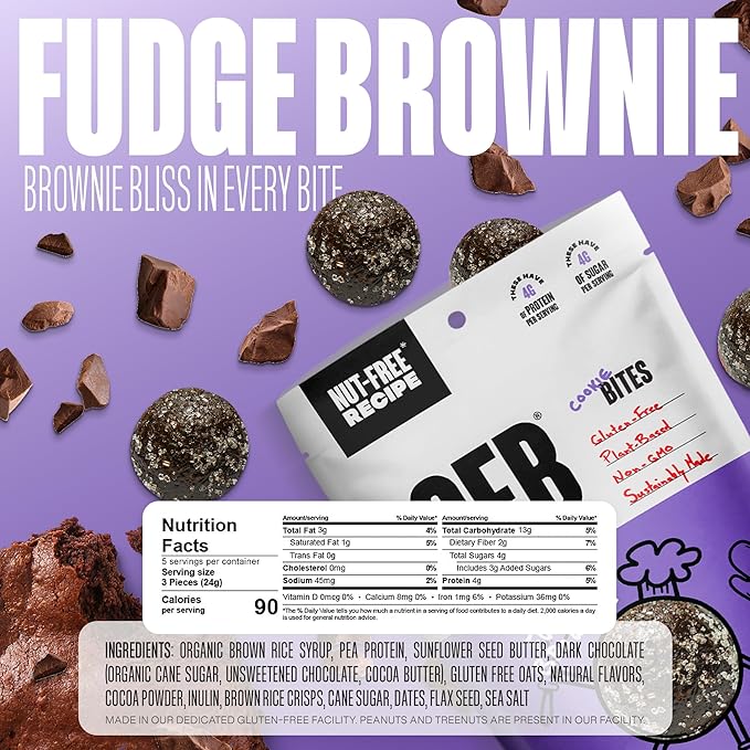 The GFB Gluten Free Protein Cookie Bites Nut Free Variety Pack – Super Tasty Allergen Friendly Fudge Brownie, Cookie Dough & Birthday Cake Vegan Protein Bites, 4 Oz (6 Count)