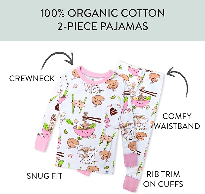 HonestBaby baby-girls 2-piece Pajamas Sleepwear Pjs 100% Organic Cotton for Baby, Toddler, Kids, Girl