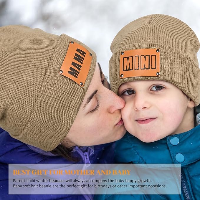 Parent-Child Beanie Hat,Mother & Baby Daughter/Son Winter Warm Knit Hat,Kids Soft Beanie Cap
