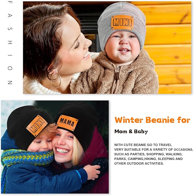 Parent-Child Beanie Hat,Mother & Baby Daughter/Son Winter Warm Knit Hat,Kids Soft Beanie Cap