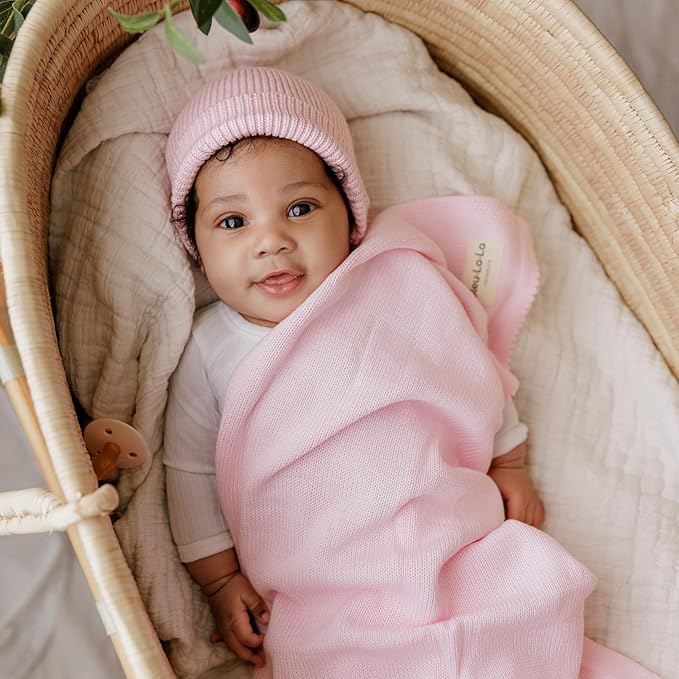 Luxe Collection 100% Organic Luxury Knit Baby Blanket + Hat Set (Blush Pink)