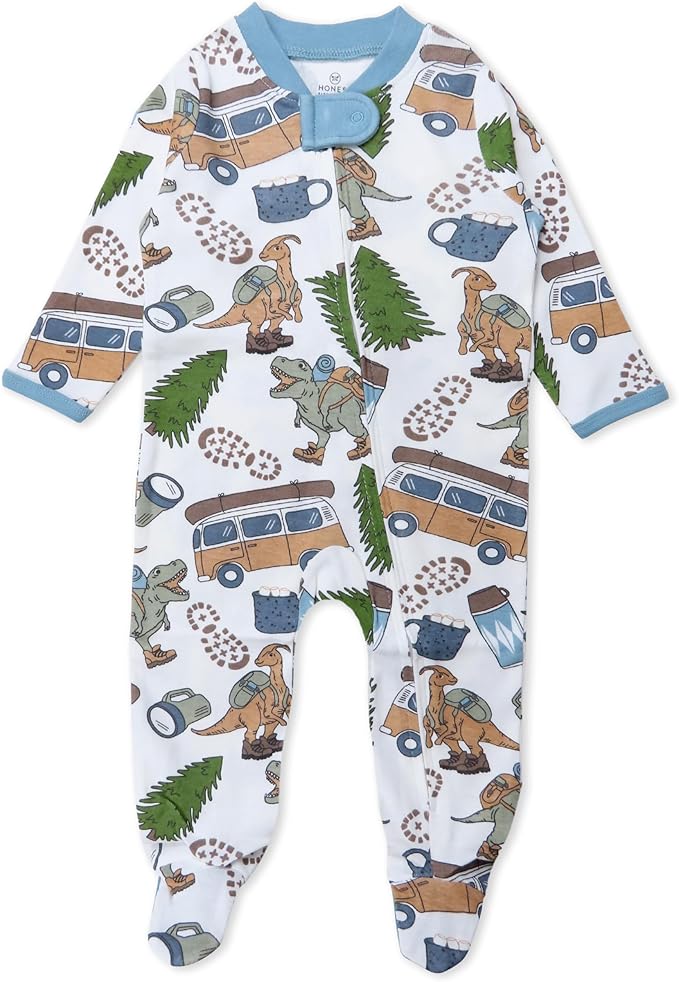 HonestBaby Sleep & Play Footed One-piece Pajama Sleeper 100% Organic Cotton, Baby Boys