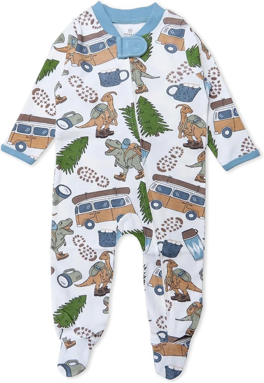 HonestBaby Sleep & Play Footed One-piece Pajama Sleeper 100% Organic Cotton, Baby Boys