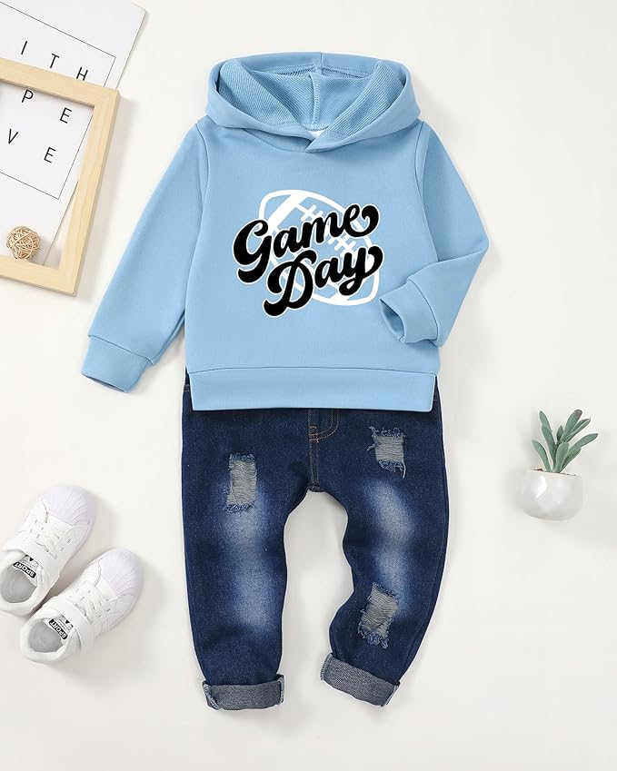 NZRVAWS Baby Boy Clothes Toddler Boy Outfit 2 3 4T 6 12 18 24 Month Fall Winter Hoodie Ripped Jeans Clothing