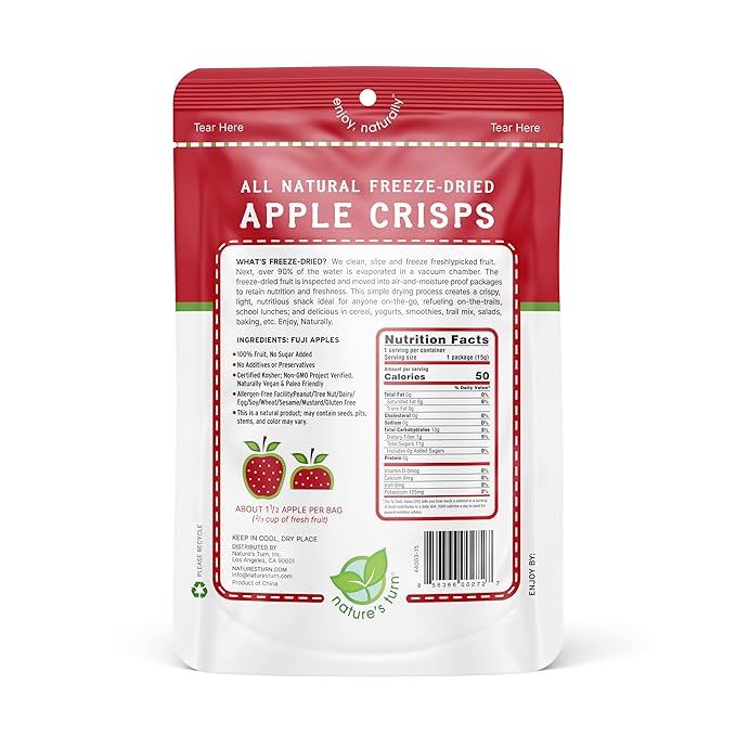 Nature’s Turn Freeze-Dried Apple Crisps – Healthy, Gluten-Free, Crispy & Delicious, Plant-Based Snack, Ideal for Cereal, Smoothies, School Lunches, & On-the-Go, Pack of 12 (0.53 oz Each)