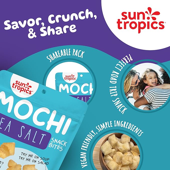 Sun Tropics Mochi Snack Bites, Sea Salt Flavor- 3.5 oz (6 Pack) | Crispy Crunchy Mochi Bites, Rice Nuggets | Mochi Puff Rice Crackers- Gluten Free & Dairy Free- No MSG Added | Asian Rice Snacks