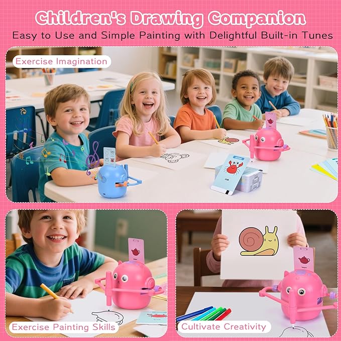Smart Drawing Robot for Kids with 100 Cards – Voice-Activated Educational Art & Creativity Toy, Montessori Learning Machine for Boys & Girls Ages 3-9 for Toddlers & Children (Pink)