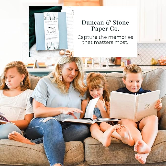 DUNCAN & STONE PAPER CO. Baby Memory Book - Childhood Memory Book For Milestones - Mom and Me Journal w/Prompts, Photos & More - Newborn Keepsake Gifts (Blue,230 Pages)