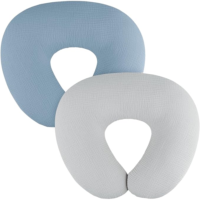 2-Pack Muslin Nursing Pillow Covers, Breathable 100% Cotton Breastfeeding Pillow Slipcovers for Standard Nursing Pillows, Soft Covers for Baby Girls and Boys with Zipper