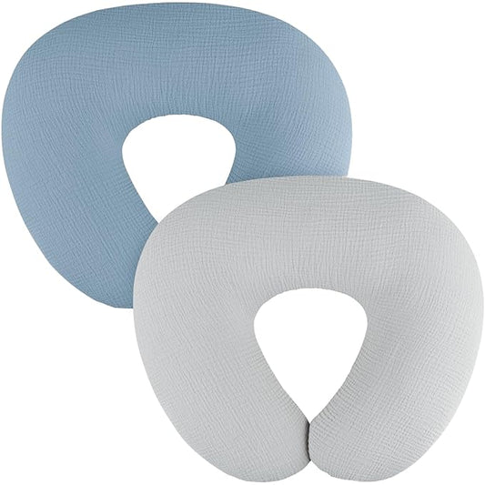 2-Pack Muslin Nursing Pillow Covers, Breathable 100% Cotton Breastfeeding Pillow Slipcovers for Standard Nursing Pillows, Soft Covers for Baby Girls and Boys with Zipper