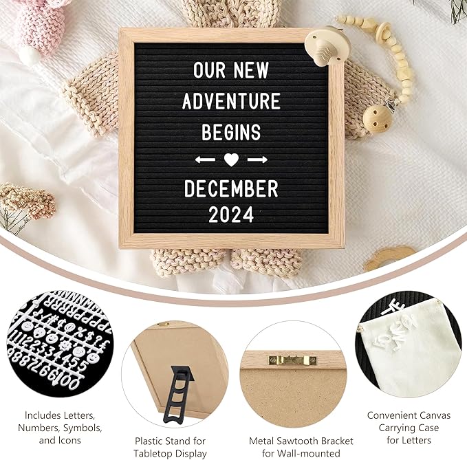 Pregnancy Announcement, Coming Soon Baby Announcement For Grandparents Dad Husband Family, Pregnancy Reveal Ideas, Gender Reveal Baby Shower Gifts -Felt Letter Board, Onesie, Booties, Wooden Sign