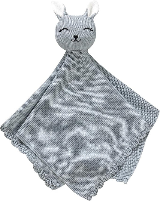 LAWKUL Bunny Lovey Baby Blanket Soft Cuddly Security Blanket Knit Snuggle Comfort for Newborns Toddler Boy Girl Blue 16x16in