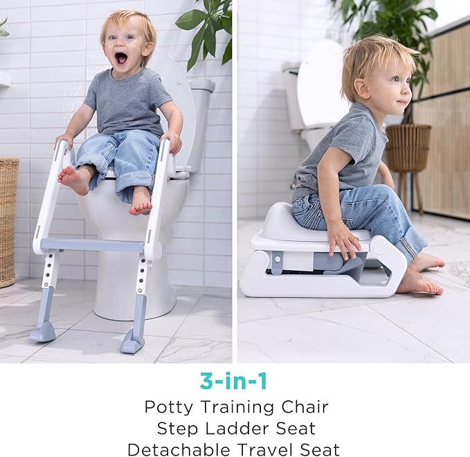 3-in-1 Potty Training Seat with Step Stool Ladder & Detachable Seat for Toddlers, Kids, Boys and Girls, Convertible Potty, Zero Assembly, Non-Slip, Splash Guard, Multi-Use, Portable