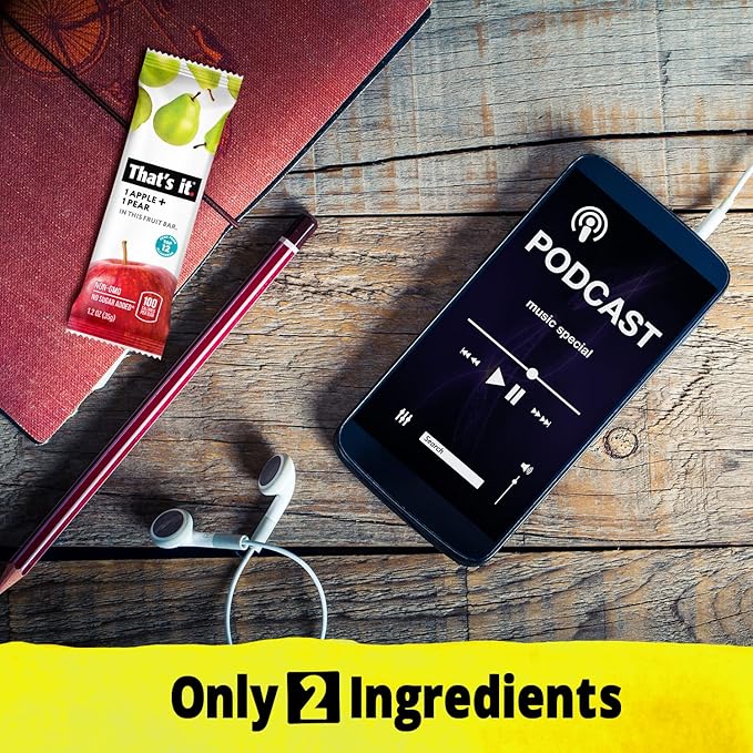 That's it. Apple + Pear 100% Natural Real Fruit Bar, Best High Fiber Vegan, Gluten Free Healthy Snack, Paleo for Children & Adults, Non GMO No Added Sugar, No Preservatives Energy Food (12 Pack)