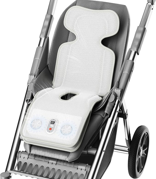Rechargeable Baby Stroller Cooling Pads with Dual Blower -10000mAh Battery Operated Cooling Cushion, Max 10H Cooling, 3 Speeds, Baby Summer Essential Breathable Car Seat Liner for Outdoors Stroller