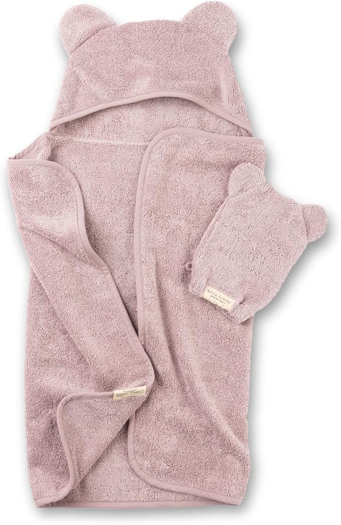 Bella Tunno Baby Bath Towel and Wash Mitt Set – Soft Absorbent Hooded Towels and Mitt-Style Baby Washcloths, Oeko-TEX Certified (Orchid)