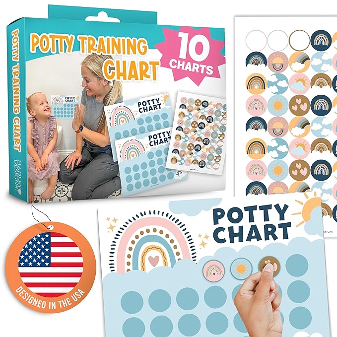 Hadley Designs Potty Training Chart for Girls with Fun Reward Stickers – 10 Potty Chart for Toddlers Girls, 8.5x11" Potty Training Sticker Chart for Toilet Success, Boho Reward Chart for Kids
