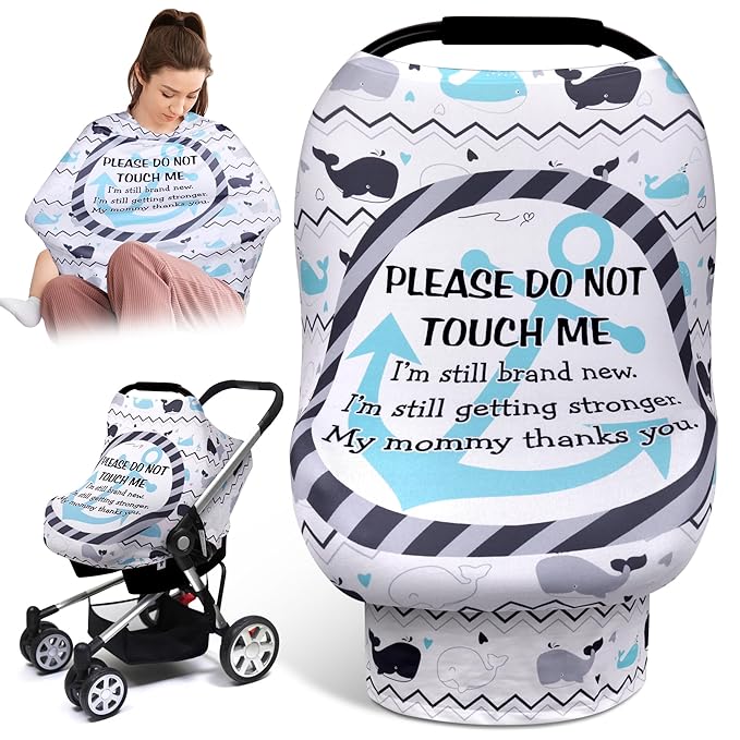 Metplus No Touch Sign Car Seat Cover for Babies, Mom Nursing Covers Breastfeeding Scarf, Multi Use Infant Carseat Canopy for Newborn Carrier/Stroller/Shopping Cart, Baby Shower Gifts for Boy Girl