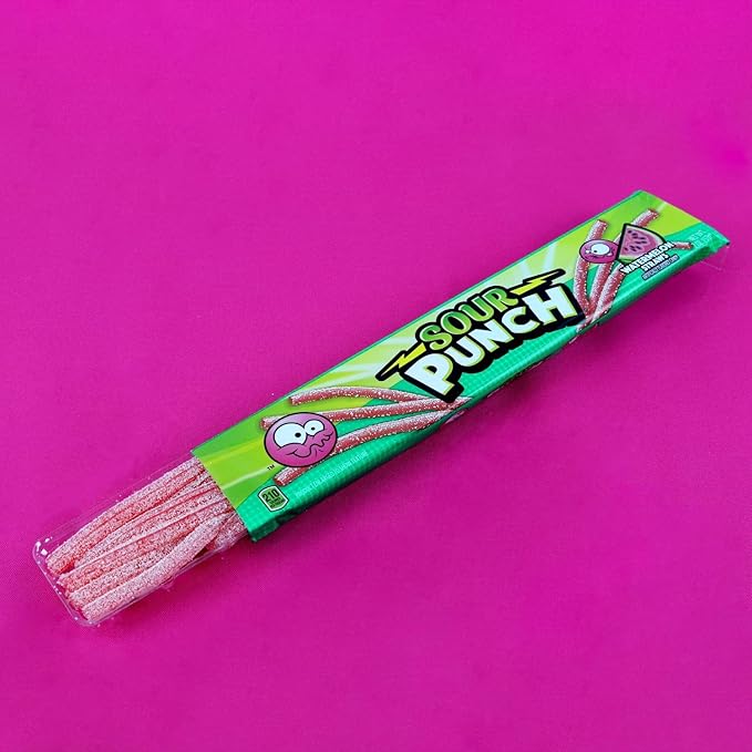 Sour Punch Watermelon Sour Straws, 2oz Tray, (24 Pack)