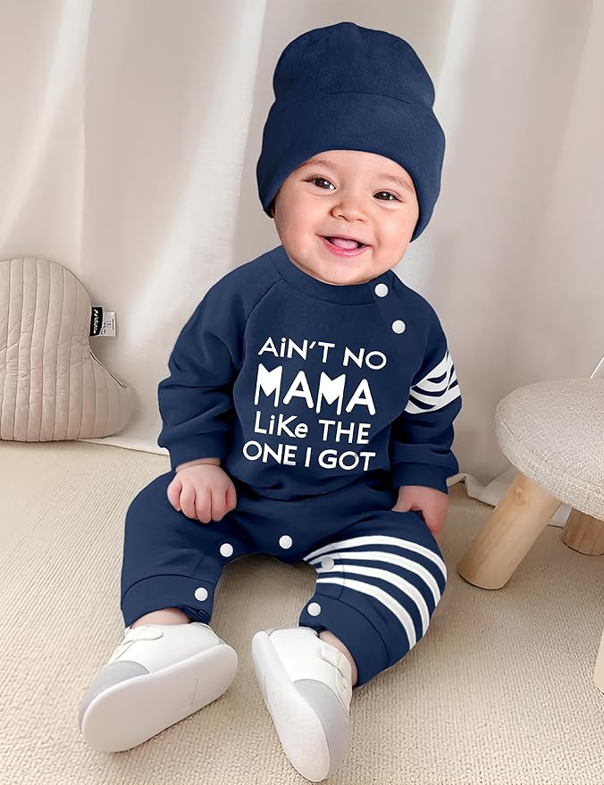 Baby Boy Clothes Infant Mamas Print Romper Stripe Sleeve Outfits Fall Winter Baby Clothing Jumpsuit