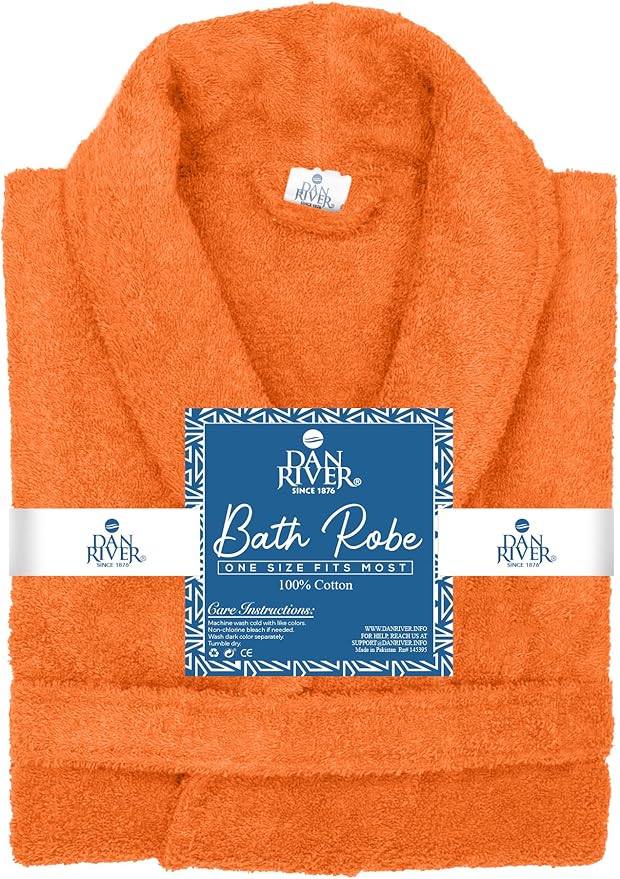DAN RIVER Premium Cotton Terry Robes for Women and Men, Ultra Soft bathrobe with Adjustable Waist Belt and Pockets Pack of 1