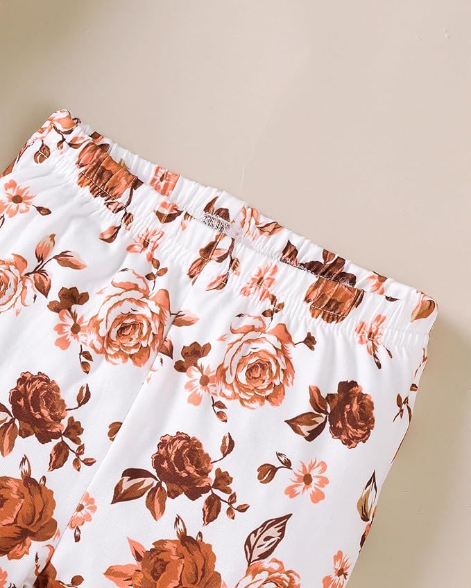 SUNNY PIGGY Newborn Baby Girl Clothes Infant Outfits Romper Floral Fall Outfit Bell Bottoms Pant Sets Hat Headband Flowerpant