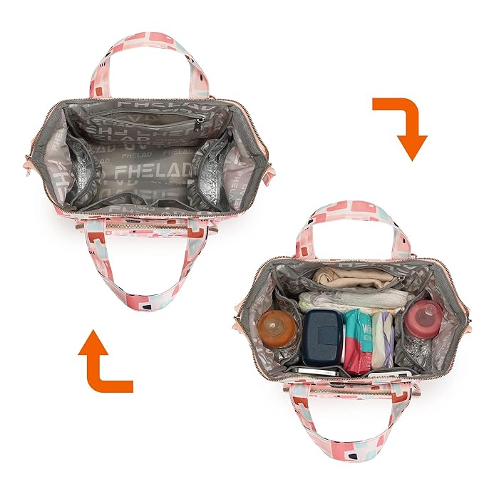 Pink Small Diaper Bag Backpack Diaper Tote Bag Printed, Waterproof Multi-Function Mini Tote Maternity Bags Travel Backpacks with Insulated Pockets, Pink