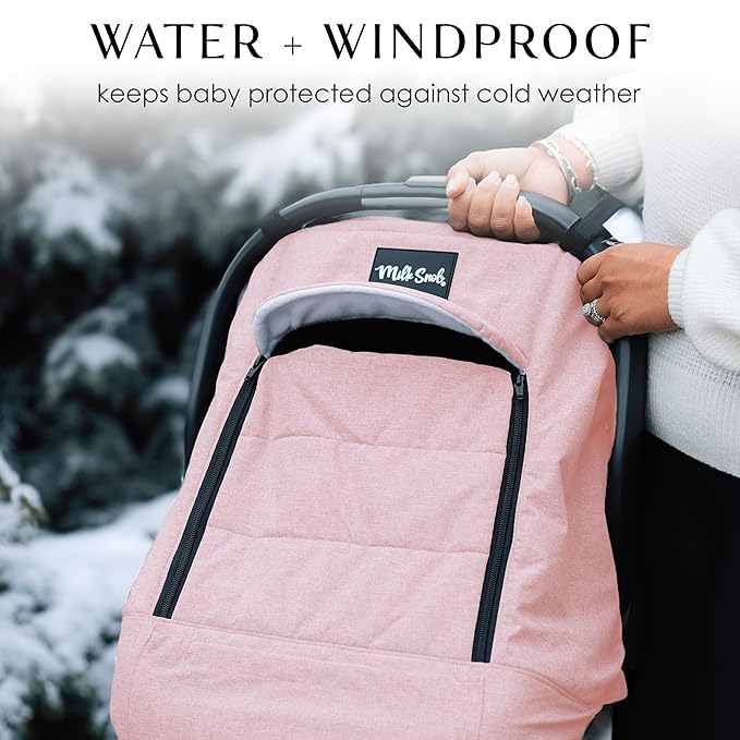 Milk Snob Winter Baby Car Seat Cover - Car Seat Canopy & Stroller Cover for Babies - Waterproof, Windproof, Cozy Inner Fleece Lining - Keep Your Baby Warm, Dry & Cozy This Winter (Blush)
