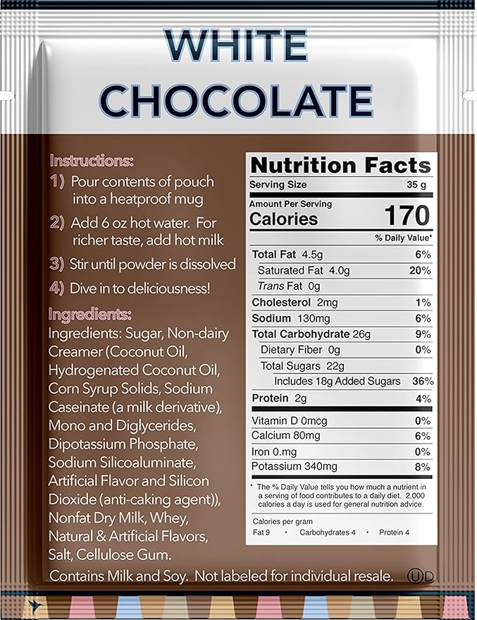 Double Donut White Hot Chocolate Mix Packets, Flavored White Hot Cocoa Mix Packets, 128 Count