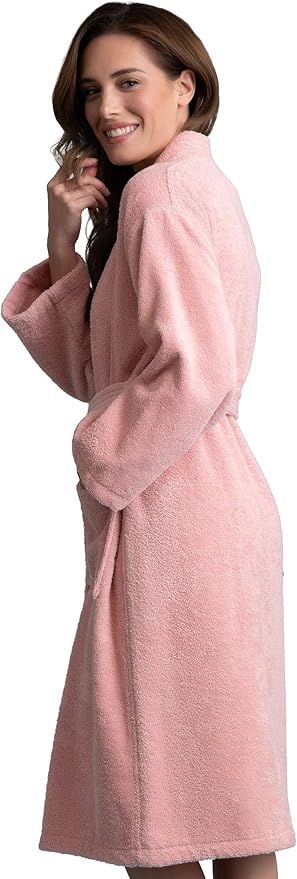 Soft Touch Linen Women's Robe Terry Cloth Kimono Bathrobe Thick 100% Cotton
