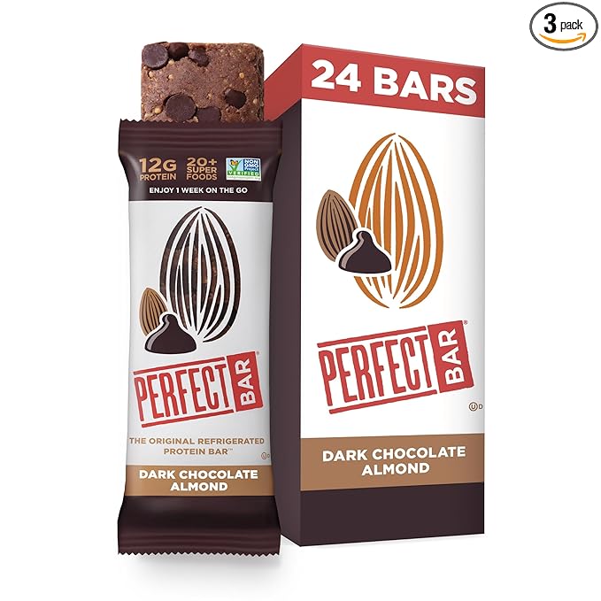 Perfect Bar Original Refrigerated Protein Bar, Dark Chocolate Almond, 2.2 Ounce Bar, 8 Count (Pack of 3)