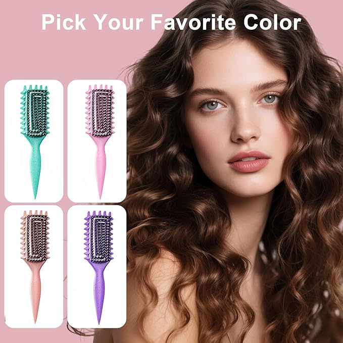 Curly Hair Brush, Curl Defining Brush with Soft Boar Bristles Detangling Tangled Glides, Wide-Teeth Design Effortlessly Shaping & Defining Curls, Curling Definer for Wet & Dry Hair (Beige)
